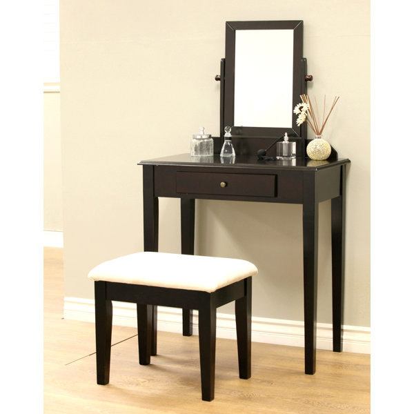 Andover Mills™ Kiger Solid Wood Vanity Set with Stool with Mirror